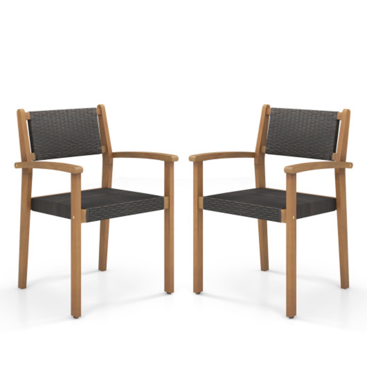 Stackable Outdoor Wicker Chairs Set of 2 Acacia Wood Mixed Brown Patio Seating